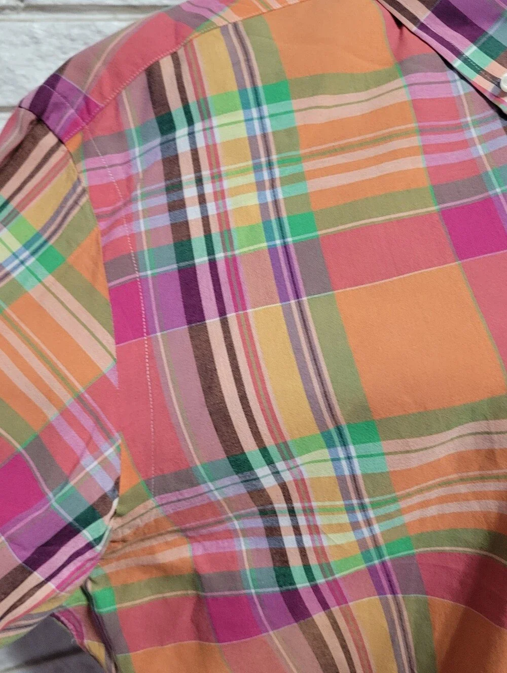 Polo Ralph Lauren XL/TG Mens check shirt cotton orange green purple, Lime Pony